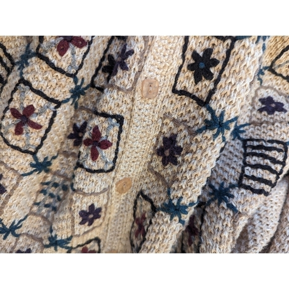 Paul Harris Design Vintage Tan Knit Cotton Ramie Embroidered Cardigan Medium - Picture 6 of 9